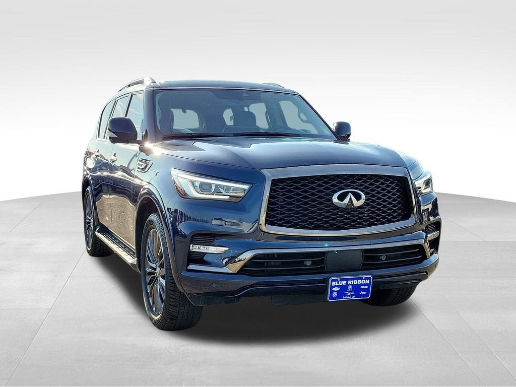 2023 INFINITI QX80 PREMIUM SELECT in Blue — front three-quarter view