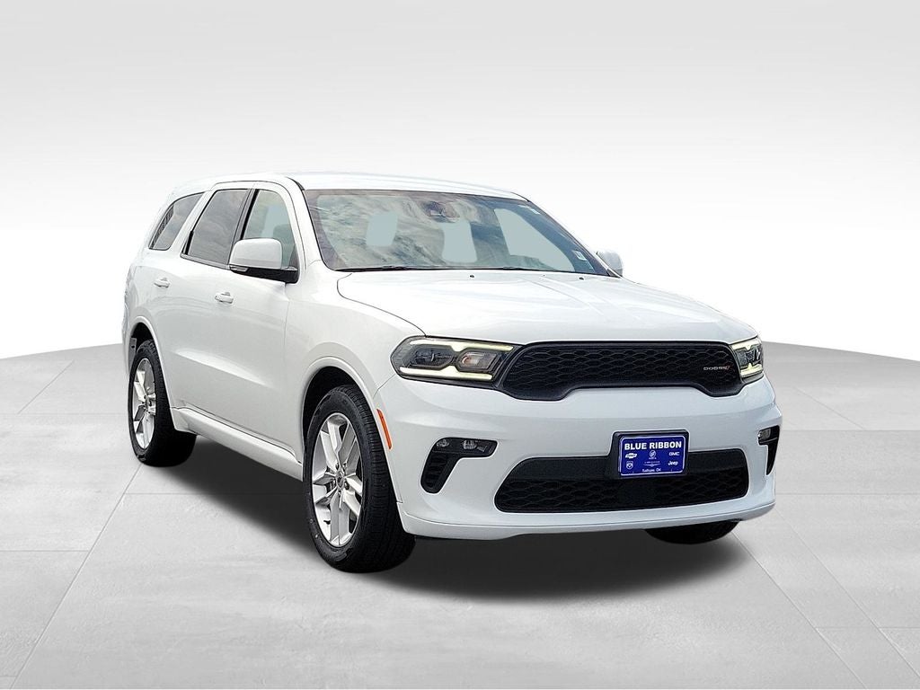 2022 Dodge Durango GT Plus in White Knuckle Clearcoat — front three-quarter view